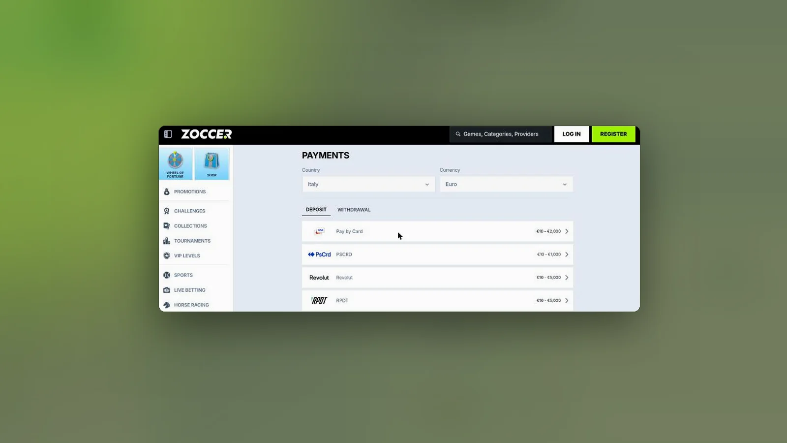 Zoccer registrazione